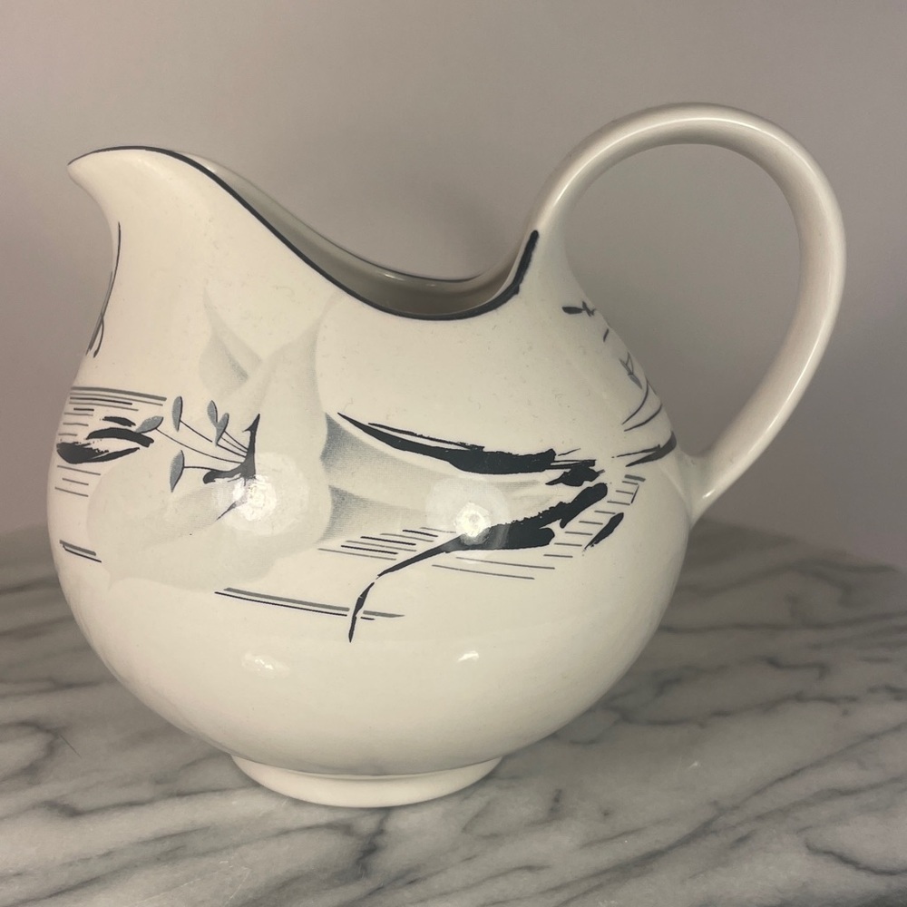 Sango White and Black Ceramic Pitcher 4 1/2" High Used